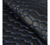 Honeycomb Quilted Vinyl Upholstery Fabric, Black with Contrast Stitching, 135cm Width, 3.5mm Foam Backing, Luxury Automotive Interior Material (Blue, by The Metre (as one Continuous Length))