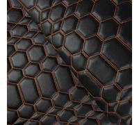 Honeycomb Quilted Vinyl Upholstery Fabric, Black with Contrast Stitching, 135cm Width, 3.5mm Foam Backing, Luxury Automotive Interior Material (Orange, by The Metre (as one Continuous Length))