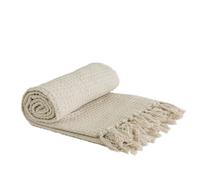 Emma Barclay Honeycomb - Recycled Cotton Plain Waffle Textured Chair Sofa Setee Throw Over Blanket in Ivory Cream - 50x60 (127x152cm)