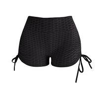 Honeycomb Shorts for Women High Waist Ruched Butt Lifting Shorts Solid Color Gym Cycling Fitness Running Leggings Black
