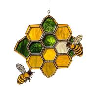 Honeycomb Stained Glass Window Hangings, Sun Catchers For Garden, Acrylic Sun Catcher Window Decor, Bee Garden Ornament Suncatchers For Kitchen Garden Balcony, Room Decor Aesthetic Bedroom