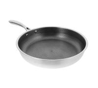 Honeycomb Stainless Steel Frying Pan Flat Bottom Skillet | Silver Finish, Hangable Lightweight Handle, Reduced Oil Use, Suitable for Induction Cooking, Shrimp, Seafood and Breakfast