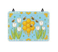 Honeycomb Stove Top Cover for Electric Stove, Spring Playful Bee Tulips Spring Yellow Pu Surface Rv Cover for Small Kitchen Spaces Festive Holiday Kitchen Decor 28x20 Inch