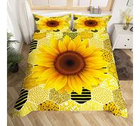 Honeycomb Sunflower Duvet Cover Geometric Polygon Bedding Set for Kids Boys Girls Botanical Floral Comforter Cover Durable Bedspread Cover Duvet Cover Double Size