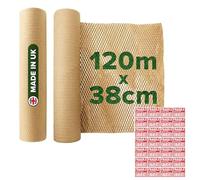 Honeycomb Sustainable thick Paper Packaging Roll 38 cm x 120 M, Eco-Friendly* Brown Craft bubble wrap cushioning for Breakables, Packing, Fragile, Shipping, Moving House, Gift. Proudly made in the UK