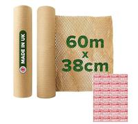 Honeycomb Sustainable thick Paper Packaging Roll 38 cm x 60 M, Eco-Friendly Brown Craft bubble wrap cushioning for Breakables, Packing, Fragile, Shipping, Moving House, Gift. Proudly made in the UK