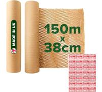 Honeycomb Thick Kraft Paper Packaging Roll 38cm x 150m, Eco Friendly Protective Cushion Wrap, Sustainable Bubble Wrap Alternative for Shipping, Moving, Packing, Fragile Items & Gift Wrapping