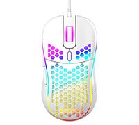 Honeycomb Wired Gaming Mouse, RGB Backlight and 7200 Adjustable DPI, Ergonomic and Lightweight USB Computer Mouse with High Precision Sensor for Windows PC & Laptop Gamers (White)