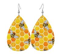 Honeycombs Earrings for Women, Leather Earrings Teardrop for Women Trendy, Tear Drop Earrings Jewelry