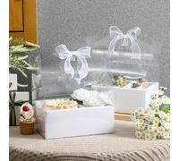 Honeydak 10 Pcs Cake and Flower Clear Boxes Mother's Day Portable Clear Gable Box with Handle Ribbon Transparent Gift Packaging for Wedding Birthday Party Supplies 4-Inch Cakes(Regular,4 Inch,White)