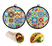 Honeydak 2 Pcs 12 Inch Tortilla Warmer Pouch, Mexican De Barro Talavera Pattern Microwavable Insulated Cloth Pouch for Tortillas, Tacos, Naan, and Pizza Rolls