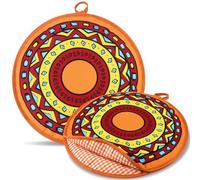 Honeydak 2 Pcs 12 Inch Tortilla Warmer Pouch, Red Mexican Talavera Pattern Microwavable Insulated Cloth Pouch for Tortillas, Tacos, Naan, and Pizza Rolls