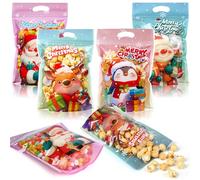 Honeydak 200 Pcs Christmas Sealing Treat Bags, 8.9 x 6.1 Inch Merry Christmas Sealed Pouch with Handle Resealable Santa Snowman Plastic Bags for Xmas Holiday Party Candy Gift Wrapping Supplies Decor