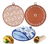 Honeydak 3 Pcs 12 Inch Tortilla Warmer Pouch, Mexican De Barro Talavera Style Microwavable Insulated Cloth Bag for Tortillas, Tacos, Naan and Pizza Rolls