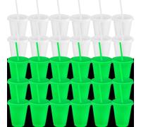 Honeydak 30 Pack Glow in the Dark Cup Halloween Tumbler with Straw and Lid 24 oz Glowing Cup Water Bottle Iced Coffee Travel Mug Reusable Plastic for Party Birthday (16 oz,Fluorescent Green)