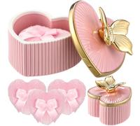 Honeydak 4 Pcs Body Powder Puff and Container 3.15 Inch Women Puffs Pink Heart Butterfly Dusting Powder Container Case Soft Reusable Washable for Travel Bath Wet Dry Makeup