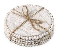 Honeydak 4 Pieces Wood Beaded Coasters 3.9 Inch Round Rustic Farmhouse Wooden Coasters for Drinks Decorative Table Top Wood Bar for Housewarming Home Kitchen(Beige)