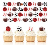 Honeydak 48 Pcs Basketball Softball Football Soccer Cupcake Rings Toppers Decoration Sport Ball Theme Cupcake Picks Cake Decoration for Sport Baby Shower Birthday Party Cake Supplies