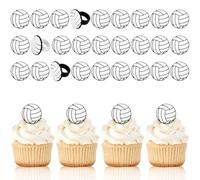 Honeydak 48 Pcs Black Volleyball Cupcake Rings Toppers Decoration Sport Ball Theme Cupcake Picks Cake Decoration for Sport Baby Shower Birthday Party Cake Supplies