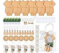 Honeydak 49 Pcs Baby Shower Prizes for Game Players 6 Sets Babysuit Shaped Bamboo Cheese Board Fork Knives Coasters Towel Potted Plant Thanks Card Gift Bag for Baby Bridal Shower Wedding Favors