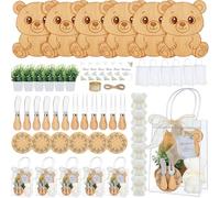 Honeydak 49 Pcs Bear Baby Shower Prizes for Game Players 6 Sets Bear Shaped Bamboo Cheese Board Fork Knives Coasters Towel Potted Plant Thanks Card Gift Bag for Baby Bridal Shower Wedding Favors