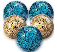Honeydak 5 Pieces Glass Mosaic Sphere Decorative Balls for Centerpiece Bowls Turquoise Decorative Glass Balls Orbs Decorative Vases Fillers for Home Decoration Dining Table Bowls Tray