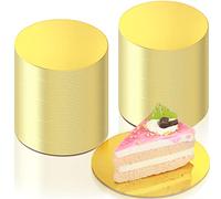 Honeydak 50 Pack Golden Cake Base Grease Proof Circle Plate Cardboard Rounds Mini Boards Laminated Mousse 4 Inch for Kitchen Baking Caking Pizza Dessert Cupcake Tiered Tray Display