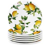 Honeydak 6 Pcs 6 Inch Ceramic Plates Lemon Dreams Ceramic Plates Yellow Dinner Salad Appetizer Dessert Dish for Wedding Baby Shower Summer Birthday Party Supplies Table Decorations (Lemon)