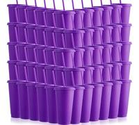 Honeydak 60 Pack Tumbler with Straw and Lid Bulk Glitter Plastic Cups Water Bottle Iced Coffee Travel Mug Reusable Party Favor Cups for Birthdays travel 24-27 oz (Purple)