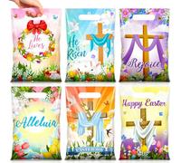Honeydak 60 Pcs Religious Easter Treat Bags Plastic Easter Candy Treat Goodie Cookie Bags Christian Cross Party Favors for Spring Sunday School Church Party Supplies
