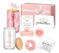 Honeydak 8 Pcs Godmother Proposal Gift Set Will You Be My Godmother from Godchild 12oz Glass Cup Necklace Trinket Ring Dish Gift Box for Mother's Day Birthday Baptism Christmas (Rose Gold)