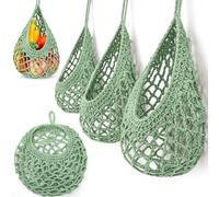 Honeydak Boho Decor Hanging Wall Baskets for Kitchen 3 Pack Teardrop Baskets with Hooks Storage Fruit Onion Vegetable Potato for Home 3 Sizes(Sage Green,Crochet,Cotton Rope)