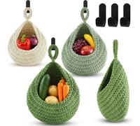 Honeydak Boho Decor Hanging Wall Baskets for Kitchen 3 Pack Teardrop Baskets with Hooks Storage Fruit Onion Vegetable Potato for Home 3 Sizes