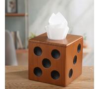 Honeydak Brown Wooden Dice Tissue Box Cover 5.5 x 5.5 x 5.5 Inches Decorative Wooden Cube Facial Tissue Cover for Living Room, Dinner Table, Bathroom, Office