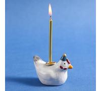 Honeydak Ceramic Chicken Cake Decoration Snowy White Hen Candle Holder Chicken Birthday Cake Topper Handcrafted Hen Farm Figurine for Party Decor