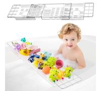 Honeydak Expandable Bath Toys Organizer Bath Toy Storage Basket Clear Acrylic Bathtub Tray with 3 Compartment Horizontal Large Openings Bath Toy Caddy Shelf Holder for Bathtub Toy Storage