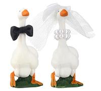 Honeydak Goose Couple Wedding Cake Topper Handmade Goose Figurines Animals Figures Decoration for Wedding Cake Ornament, Bride & Groom Engagement Anniversary, Funny Couple Statue Desk Decoration
