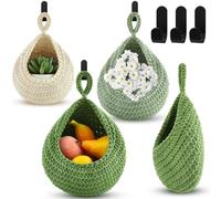 Honeydak Hanging Wall Basket Teardrop Hanging Baskets Onion Basket Coat Bohemian Storage Fruit Wall Hooks for Kitchen Wall Home Restaurant Storage Vegetable, 3 Sizes(Sage Green)