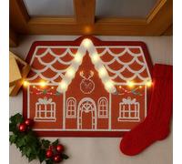 Honeydak Light up Gingerbread House Door Mat Christmas Coir Doormat with LED String Lights 28 x 20 Inch Christmas Non Slip Floor Rugs for Xmas Indoor Entrance Porch Front Bath Decorations