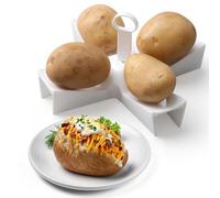 Honeydak Microwave Potato Cooker, Baked Potato Stand Holder, Microwave Reusable Baker Quick, Cooks 4 Potatoes, Plastic, 22.4 x 22.4 cm, White