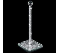 Honeydak Silver Crystal Standing Paper Towel Roll Holder, 13 Inch Square Base with Sparkly Crystal Crushed Diamonds Decor for Kitchen, Bathroom or Table