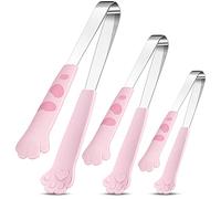 Honeydak Tongs - 3 Piece Cat Paw Tongs Set, Stainless Steel Kitchen Tongs for BBQ Cooking Grilling Sweets Kitchen Baking Buffet Sugar, 3 Sizes, Pink