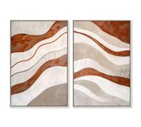 Honeyed Ripples Duo Canvas Print Abstract Boho Art Set by Art Remedy, Silver Frame, 20 x 30