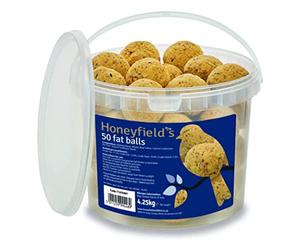 Honeyfield’s - Suet Balls for Wild Birds, High Energy Suet Feed, Delicious and Nutritious, Great for Hanging Feeders, Attracts Birds to Gardens All Year Round (Tub of 50)
