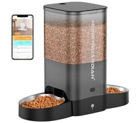 HoneyGuaridan 5L Automatic Cat Feeder for Two Cats, 5G WiFi Smart Feed Pet Feeder with Stainless Steel Bowl,APP Control Dispenser, Dual Power Supply,Desiccant Bag,10s Meal Call Black