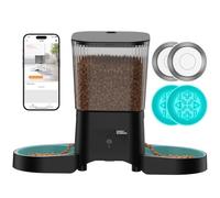 HoneyGuaridan Automatic Cat Feeder with 2.4G/5G WiFi,3.5L Cat Food Dispenser with APP Control - Includes 2 Stainless Steel Bowls & 2 Slow Feeder Anti-Choking Bowls, Four Anti-Slip Feet
