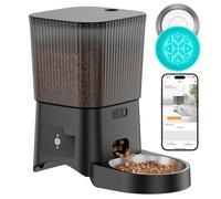 HoneyGuaridan Automatic Cat Feeder with 5G/2.4G WiFi,3.5L Cat Feeder Automatic with Timer- Includes a Stainless Steel Bowls & a Slow Feeder Anti-Choking Bowl,App Control,Four Non-Slip Feet,More stable