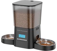 HoneyGuaridan Automatic Cat Feeders for 2 Cats, 3.5L Cat Food Dispenser with Double Bowls,Two Way Splitter Timed Cat Feeder for Dry Food, Programmable 1-6 Meals Control, Dual Power Supply, 10s Call