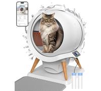 HoneyGuaridan Self-Cleaning Cat Litter Box, Waterproof Automatic Cat Litter Box,App Control, Odourless, Integrated Safety Protection, Water Rinsable and Easy to Clean, for Multiple Cats (3-33lb)