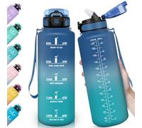 HoneyHolly 1.5L Durable Motivational Water Bottle, Reusable, Leak-proof, Non-slip, Sipper with Flip Top, Blue & Green, School, Gym, Outdoor, Sports, Travel, Camping, Office